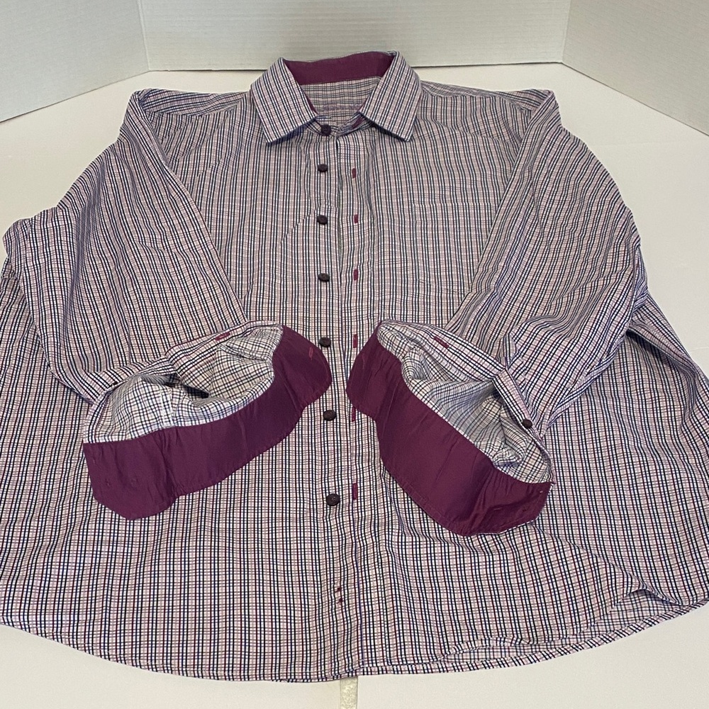 Tasso Elba Purple Checkered Casual Button Down Shirt